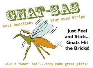 GNAT-SAS GNAT REPELLANT STAY AWAY STRIPS JUST PEEL AND STICK... GNATS HIT THE BRICKS GIVE A "GNAT' SAS"...THEY GREAT GIFTS! trademark