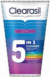 CLEARASIL ULTRA 5 IN 1 CLEANSER FIGHTS 5 ACNE PROBLEMS REDNESS PIMPLE SIZE EXCESS OIL BLOCKED PORES ACNE MARKS trademark