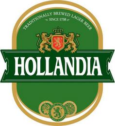 HOLLANDIA TRADITIONALLY BREWED LAGER BEER SINCE 1758 PREMIUM QUALITY BEER SINCE 1758 SELECTED QUALITY GRAINS FINEST QUALITY HOPS trademark