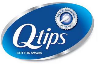 Q-TIPS COTTON SWABS THE MOST SOFT COTTON AT THE TIP trademark