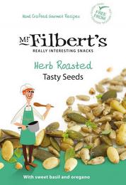 HAND CRAFTED GOURMET RECIPES FREE FROM GLUTEN DAIRY NUT ARTIFICIAL ADDITIVES MR. FILBERT'S REALLY INTERESTING SNACKS HERB ROASTED TASTY SEEDS WITH SWEET BASIL AND OREGANO trademark