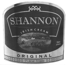 SHANNON IRISH CREAM PRODUCT OF IRELAND ORIGINAL 17% ALC/VOL 1L LIQUEUR SS trademark