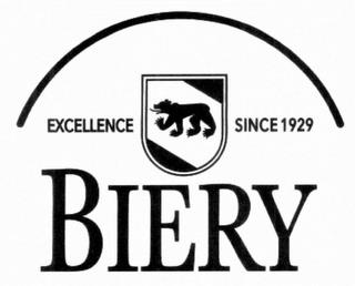 BIERY EXCELLENCE SINCE 1929 trademark