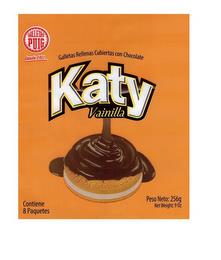 GALLETAS PUIG DESDE 1911 GALLETAS RELLENAS CUBIERTAS CON CHOCOLATE KATY VAINILLA PESO NETO: 256G NET WEIGHT: 9 OZ CONTIENE 8 PAQUETES trademark