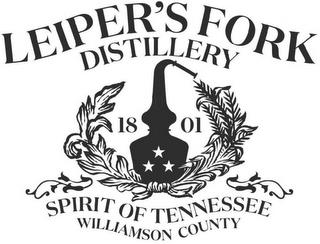 LEIPER'S FORK DISTILLERY 1801 SPIRIT OF TENNESSEE WILLIAMSON COUNTY trademark