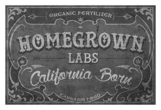 (ORGANIC FERTILIZER) HOMEGROWN LABS CALIFORNIA BORN ESTABLISHED 2016 CANNABIS FOOD trademark