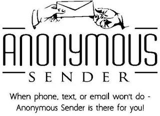 ANONYMOUS SENDER - WHEN PHONE, TEXT, OR EMAIL WON'T DO - ANONYMOUS SENDER IS THERE FOR YOU! trademark