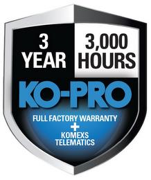 3 YEAR 3,000 HOURS KO-PRO FULL FACTORY WARRANTY + KOMEXS TELEMATICS trademark