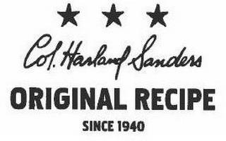 COL. HARLAND SANDERS ORIGINAL RECIPE SINCE 1940CE 1940 trademark