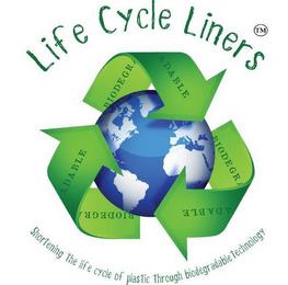 LIFE CYCLE LINERS BIODEGRADABLE SHORTENING THE LIFECYCLE OF PLASTIC THROUGH BIODEGRADABLE TECHNOLOGY trademark