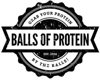 GRAB YOUR PROTEIN BALLS OF PROTEIN EST.2016 BY THE BALLS! trademark