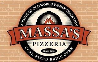 MASSA'S PIZZERIA SINCE 1933 A TASTE OF OLD WORLD FAMILY TRADITION COAL-FIRED BRICK OVEN trademark