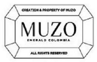 CREATION & PROPERTY OF MUZO MUZO EMERALD COLOMBIA ALL RIGHTS RESERVED trademark