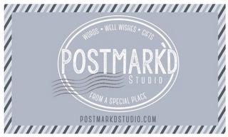 POSTMARK'D STUDIO WORDS · WELL WISHES ·GIFTS FROM A SPECIAL PLACE POSTMARKDSTUDIO.COM trademark