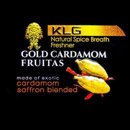 KLG NATURAL SPICE BREATH FRESHNER GOLD CARDAMON FRUITAS MADE OF EXOTIC CARDAMON SAFFRON BLENDED trademark