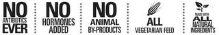 NO ANTIBIOTICS EVER NO HORMONES ADDED NO ANIMAL BY-PRODUCTS ALL VEGETARIAN FEED MADE WITH ALL NATURAL INGREDIENTS trademark