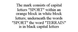 THE MARK CONSISTS OF CAPITAL LETTERS "SPORT" WITHIN AN ORANGE BLOCK IN WHITE BLOCK LETTERS; UNDERNEATH THE WORDS "SPORT" THE WORD "TERRAIN" IS IN BLACK CAPITAL LETTERS trademark