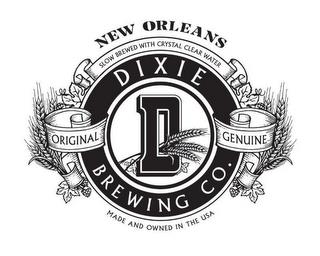 NEW ORLEANS SLOW BREWED WITH CRYSTAL CLEAR WATER DIXIE BREWING CO. D ORIGINAL GENUINE MADE AND OWNED IN THE USAAR WATER DIXIE BREWING CO. D ORIGINAL GENUINE MADE AND OWNED IN THE USA trademark