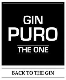 GIN PURO THE ONE BACK TO THE GIN trademark