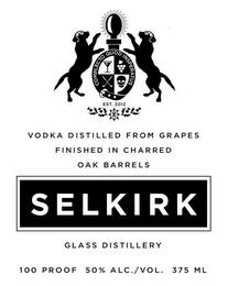 COMPLECTO QUOD INSPERATUS, EST. 2012, VODKA DISTILLED FROM GRAPES FINISHED IN CHARRED OAK BARRELS, SELKIRK, GLASS DISTILLERY 100% PROOF 50% ALC./VOL. 375 ML trademark