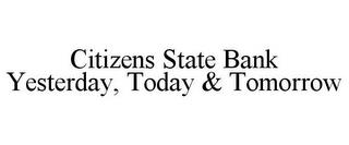 CITIZENS STATE BANK YESTERDAY, TODAY & TOMORROW trademark