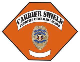 CARRIER SHIELD PERMITTED CONCEALED CARRIER CONCEALED WEAPONS PERMIT LIBERTY & JUSTICE FOR ALL trademark