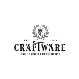 CRAFTWARE EST. 2018 QUALITY KITCHEN & DINING PRODUCTS trademark