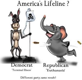 AMERICA'S LIFELINE? DEMOCRAT "TERMINAL ILLNESS" REPUBLICAN "EUTHANASIA" DIFFERENT PARTY, SAME RESULT! trademark