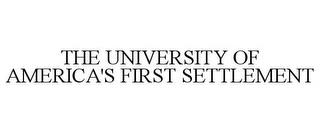 THE UNIVERSITY OF AMERICA'S FIRST SETTLEMENT trademark