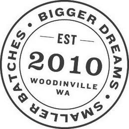 · SMALLER BATCHES · BIGGER DREAMS EST 2010 WOODINVILLE WA trademark