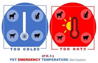 (P.E.T.) PET EMERGENCY TEMPERATURE ALERT SYSTEM TOO COLD!! TOO HOT!! trademark