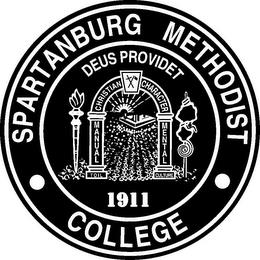 SPARTANBURG METHODIST COLLEGE 1911 DEUS PROVIDET TOIL MANUAL CHRISTIAN CHARACTER MENTAL CULTURE trademark