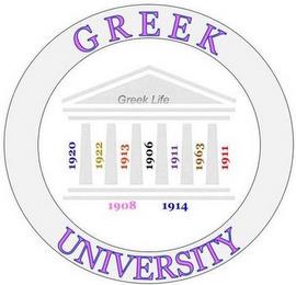 GREEK UNIVERSITY GREEK LIFE 1920 1922 1913 1906 1911 1963 1911 1908 1914 trademark