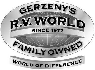 GERZENY'S R.V. WORLD SINCE 1977 FAMILY OWNED WORLD OF DIFFERENCE trademark