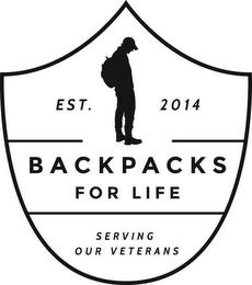 EST. 2014 BACKPACKS FOR LIFE SERVING OUR VETERANS trademark