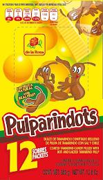 DE LA ROSA PULPARINDOTS CONFRUTA NATURAL WITH REAL FRUIT NO ETIQUETADO PARA SU VENTA INDIVIDUAL/ NOT LABELED FOR INDIVIDUAL RETAIL SALE GRASA SATURADA 0 CAL 0%; OTRAS GRASAS 0 CAL 0% AZUCARES TOTALES 1310 CAL 364% SODIO 2.2G 112% ENERGIA POR ENVASE 1332 CAL ENERGIA POR PORCION 111 CAL DE LOS NUTRIMENTOS DIARIOS 2 PORCIONES POR ENVASE 12 SOBRES PACKETS DULCE DE TAMARINFO CONFICTADO RELLENO DE PULPA trademark