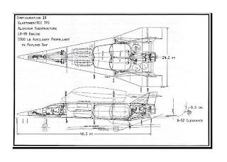 24.2 FT 48.5 FT CONFIGURATION 19 ELASTOMER/RSI TPS ALUMINUM SUBSTRUCTURE LR-99 ENGINE 5300 LB AUXILIARY PROPELLANT IN PAYLOAD BAY 9.5 IN B-52 CLEARANCE trademark