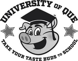 UNIVERSITY OF QUE TAKE YOUR TASTE BUDS TO SCHOOL trademark