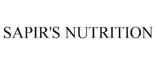 SAPIR'S NUTRITION trademark