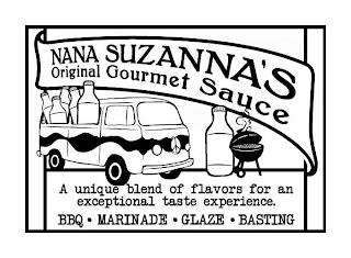 NANA SUZANNA'S ORIGINAL GOURMET SAUCE AUNIQUE BLEND OF FLAVORS FOR AN EXCEPTIONAL TASTE EXPERIENCE. BBQ · MARINADE · GLAZE · BASTING trademark