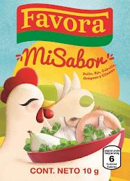 FAVORA MI SABOR POLLO, AJO, CEBOLLA, OREGANO Y CILANTRO CONT. NETO 10 G ENERGIA POR PORCIÓN/ENERGY PER SERVING 6 KCALORIAS/KCALORIES trademark