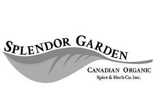 SPLENDOR GARDEN CANADIAN ORGANIC SPICE & HERB CO. INC. trademark