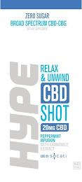 ZERO SUGAR BROAD SPECTRUM CBD-CBG DIETARY SUPPLEMENT HYPE RELAX & UNWIND CBD SHOT 20MG CBD PEPPERMINT INFUSION WITH CHAMOMILE EXTRACT CBD BY SOCATI ND THC trademark