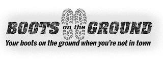 BOOTS ON THE GROUND YOUR BOOTS ON THE GROUND WHEN YOU'RE NOT IN TOWN trademark