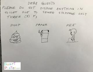 DEAR GUEST PLEASE DO NOT DISPOSE ANYTHING IN TOILET DUE TO SEWER STOPPAGE ONLY THREE (3) P'S POOP PAPER PEE trademark