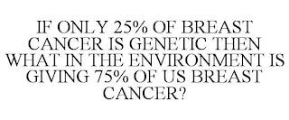 IF ONLY 25% OF BREAST CANCER IS GENETIC THEN WHAT IN THE ENVIRONMENT IS GIVING 75% OF US BREAST CANCER? trademark