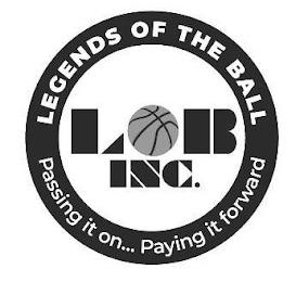 LOB INC. LEGENDS OF THE BALL PASSING IT ON... PAYING IT FORWARD trademark