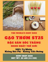 THE WORLD'S BEST RICE GAO THOM ST25 DAC SAN SOC TRANG NGON NHAT THE GIOI 100% TU NHIEN KHONG BEO PHI - KHONG TIEU DUONG NEW CROP 2020 NET WT. 25LBS (11.3 KG) trademark