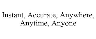 INSTANT, ACCURATE, ANYWHERE, ANYTIME, ANYONE trademark