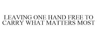 LEAVING ONE HAND FREE TO CARRY WHAT MATTERS MOST trademark